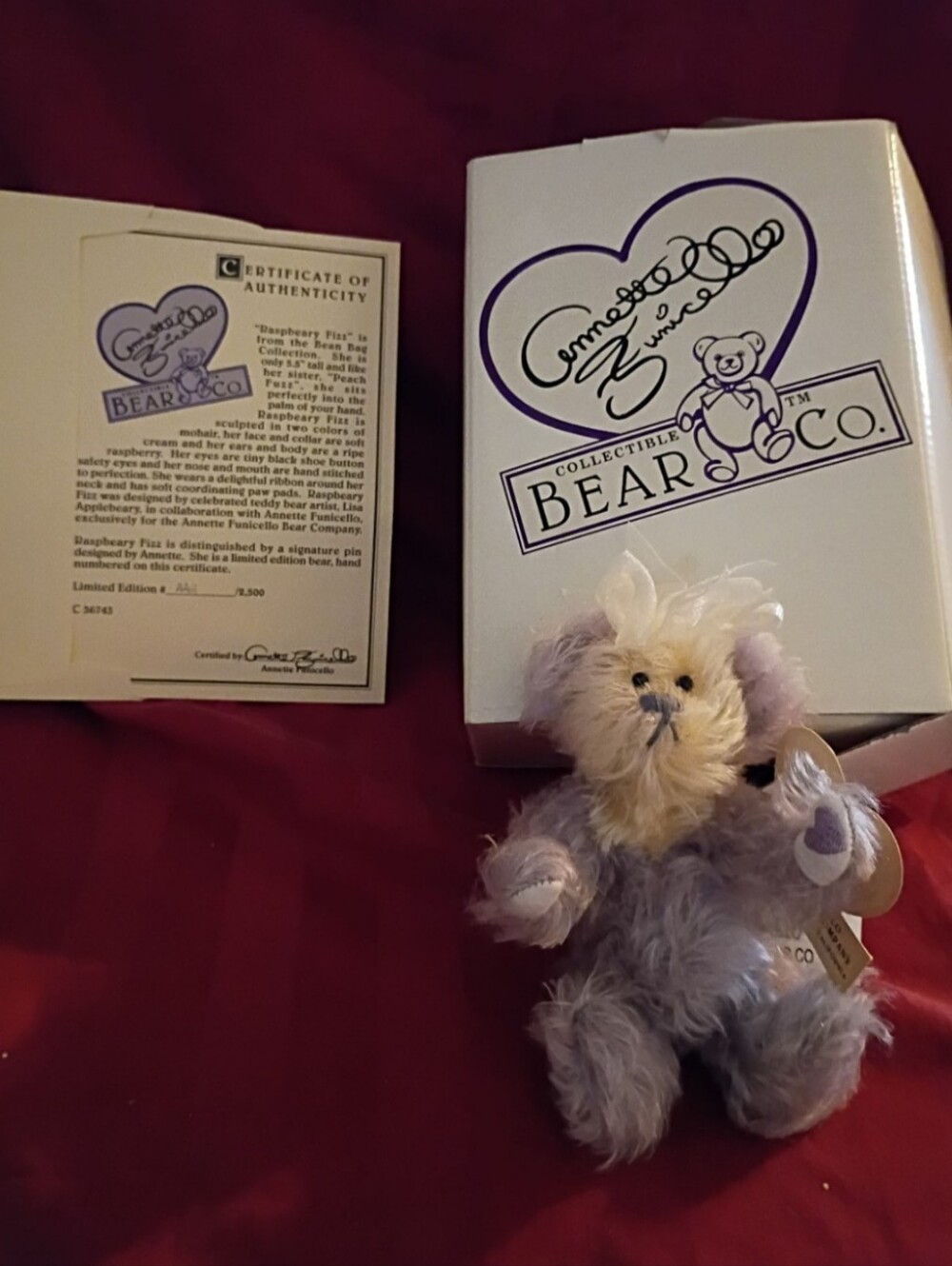 Annette Funicello Collectible Bear with certificate of authencity